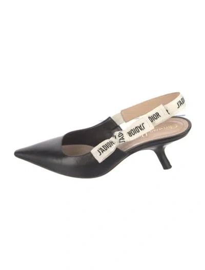 Pre-owned Dior Leather Graphic Print Slingback Pumps In Black