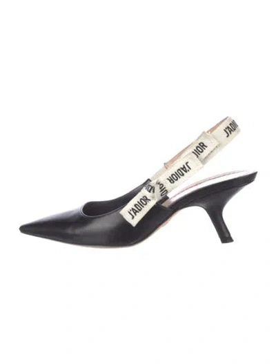 Pre-owned Dior Leather Graphic Print Slingback Pumps In Black