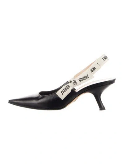 Pre-owned Dior Leather Graphic Print Slingback Pumps In Black