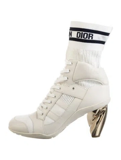 Pre-owned Dior Leather Graphic Print Sock Boots In Neutral