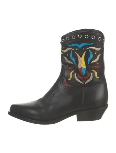 Pre-owned Dior Leather Graphic Print Western Boots In Black