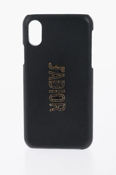 Dior Leather Iphone X/xs J'a Case With Metal Detail In Black