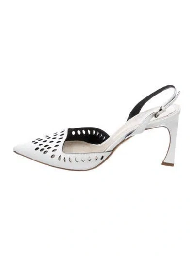 Pre-owned Dior Leather Lace Pattern Slingback Pumps In White