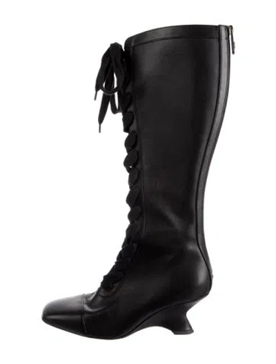 Pre-owned Dior Leather Lace-up Boots In Black