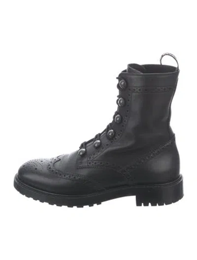 Pre-owned Dior Leather Lace-up Boots In Black