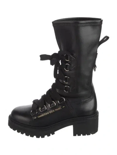 Pre-owned Dior Leather Lace-up Boots In Black
