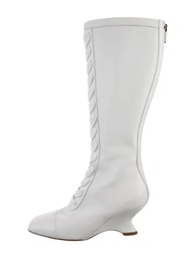 Pre-owned Dior Leather Lace-up Boots In White