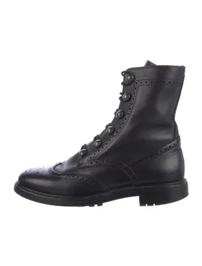 Pre-owned Dior Leather Lasercut Accents Combat Boots In Black
