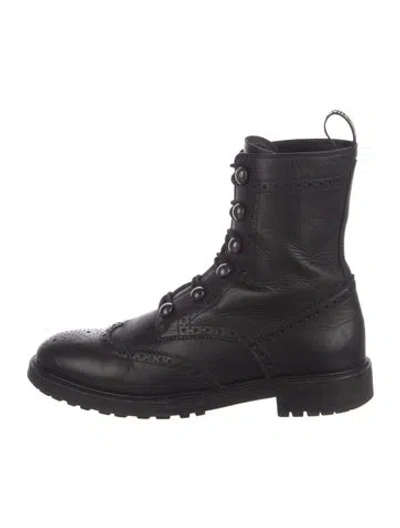 Pre-owned Dior Leather Lasercut Accents Combat Boots In Black