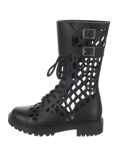 Pre-owned Dior Leather Lasercut Accents Combat Boots In Black