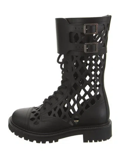 Pre-owned Dior Leather Lasercut Accents Combat Boots In Black