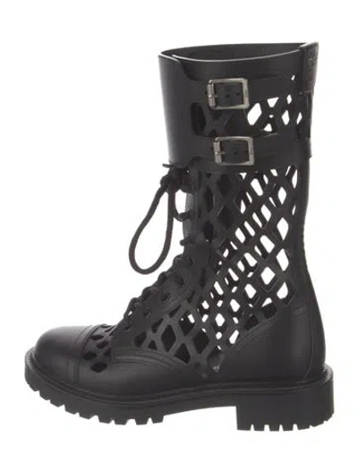 Pre-owned Dior Leather Lasercut Accents Combat Boots In Black
