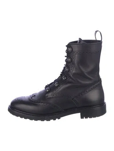 Pre-owned Dior Leather Lasercut Accents Combat Boots In Blue