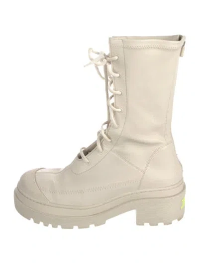 Pre-owned Dior Leather Leather Trim Embellishment Combat Boots In White