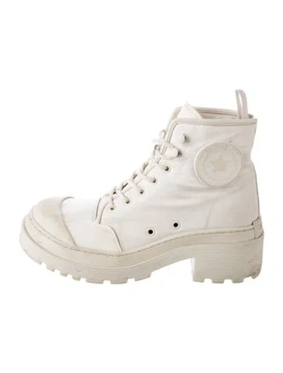 Pre-owned Dior Leather Leather Trim Embellishment Combat Boots In White