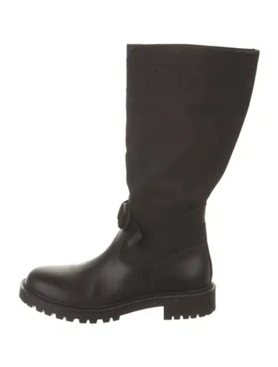 Pre-owned Dior Leather Leather Trim Embellishment Rain Boots In Black