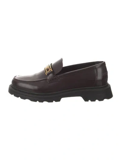 Pre-owned Dior Leather Loafers In Burgundy