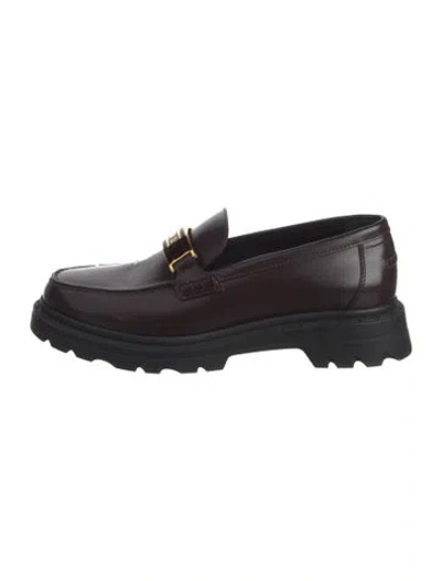 Pre-owned Dior Leather Loafers In Burgundy