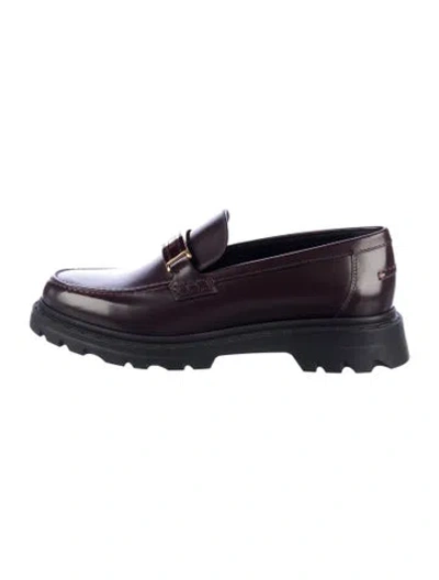 Pre-owned Dior Leather Loafers In Burgundy