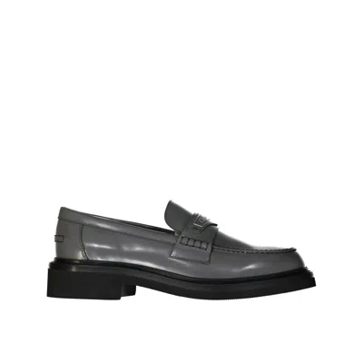 Dior Leather Logo Loafers In Gray