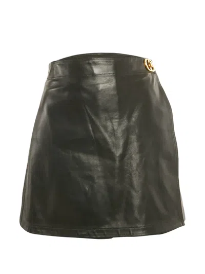 Pre-owned Dior Leather Logo Skort In Black