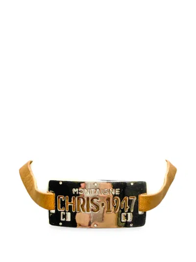 Pre-owned Dior Leather Logo-plaque Choker In Silver