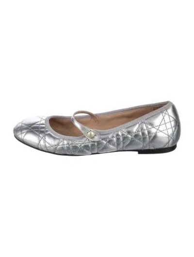Pre-owned Dior Leather Mary Jane Flats In Silver