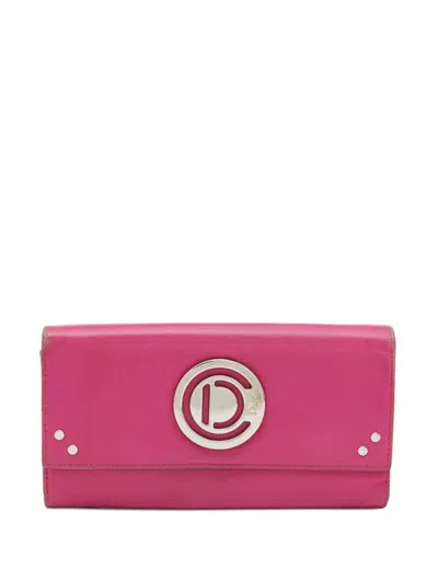 Pre-owned Dior Leather Metal-logo Continental Wallet