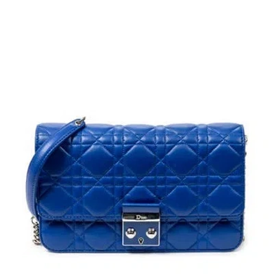 Pre-owned Dior Leather Miss  Promenade Pouch In Blue