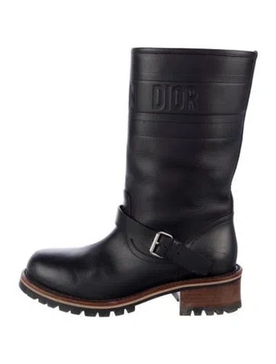 Pre-owned Dior Leather Moto Boots In Black