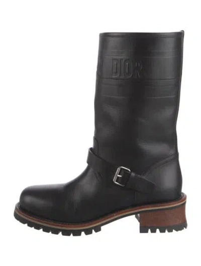 Pre-owned Dior Leather Moto Boots In Black