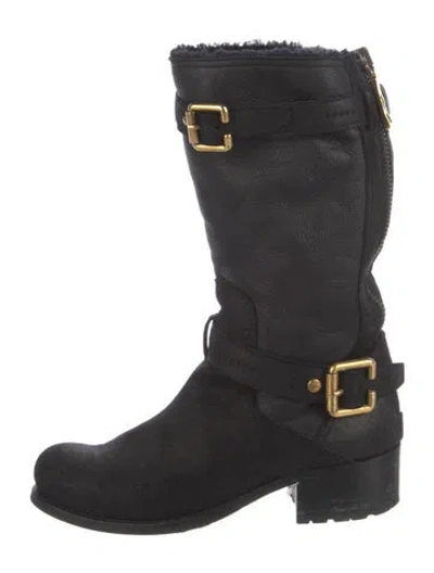 Pre-owned Dior Leather Moto Boots In Black
