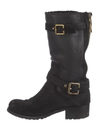 Pre-owned Dior Leather Moto Boots In Black