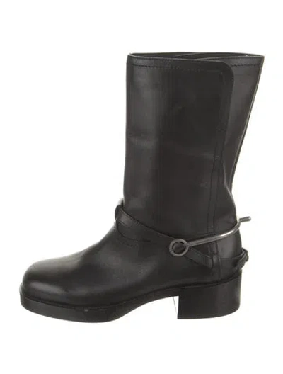 Pre-owned Dior Leather Moto Boots In Black