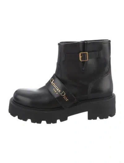 Pre-owned Dior Leather Moto Boots In Black