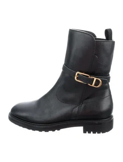 Pre-owned Dior Leather Moto Boots In Black