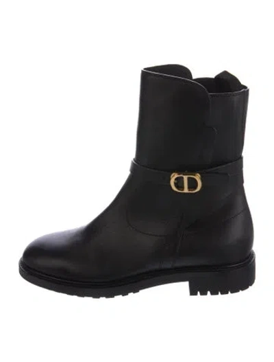Pre-owned Dior Leather Moto Boots In Black