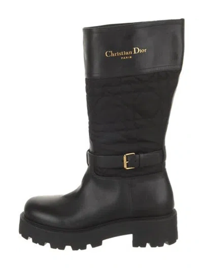 Pre-owned Dior Leather Moto Boots In Black
