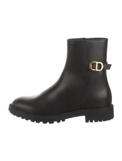 Pre-owned Dior Leather Moto Boots In Black