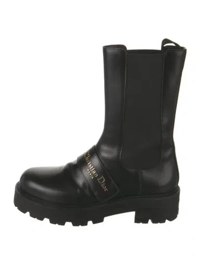 Pre-owned Dior Leather Moto Boots In Black