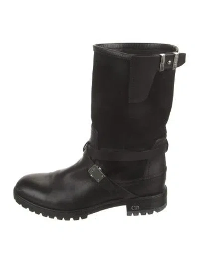 Pre-owned Dior Leather Moto Boots In Black