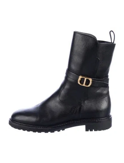 Pre-owned Dior Leather Moto Boots In Black