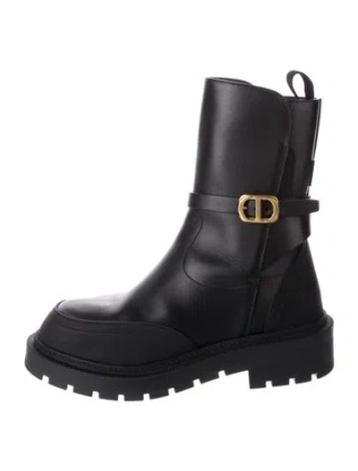 Pre-owned Dior Leather Moto Boots In Black