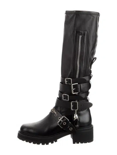 Pre-owned Dior Leather Moto Boots In Black
