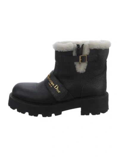 Pre-owned Dior Leather Moto Boots In Black