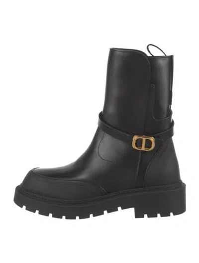 Pre-owned Dior Leather Moto Boots In Black