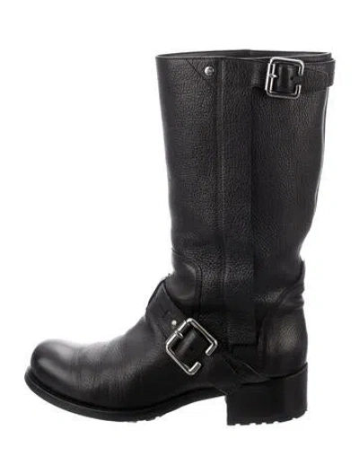 Pre-owned Dior Leather Moto Boots In Black