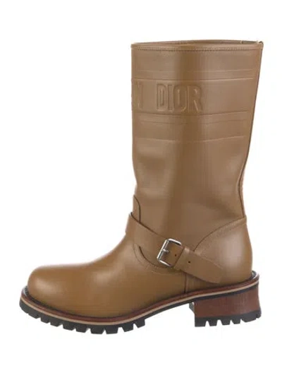 Pre-owned Dior Leather Moto Boots In Neutral