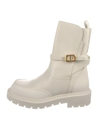 Pre-owned Dior Leather Moto Boots In White
