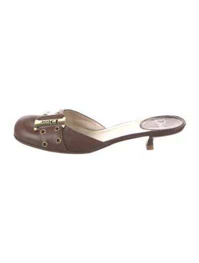 Pre-owned Dior Leather Mules In Brown